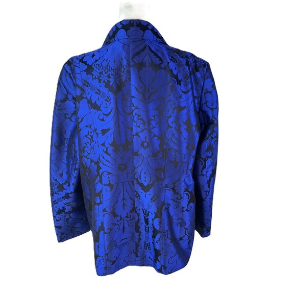 💙Chico's Royal Blue & Black floral pattern 100% Silk Jacket lined Size 3 (XL) - Picture 4 of 10
